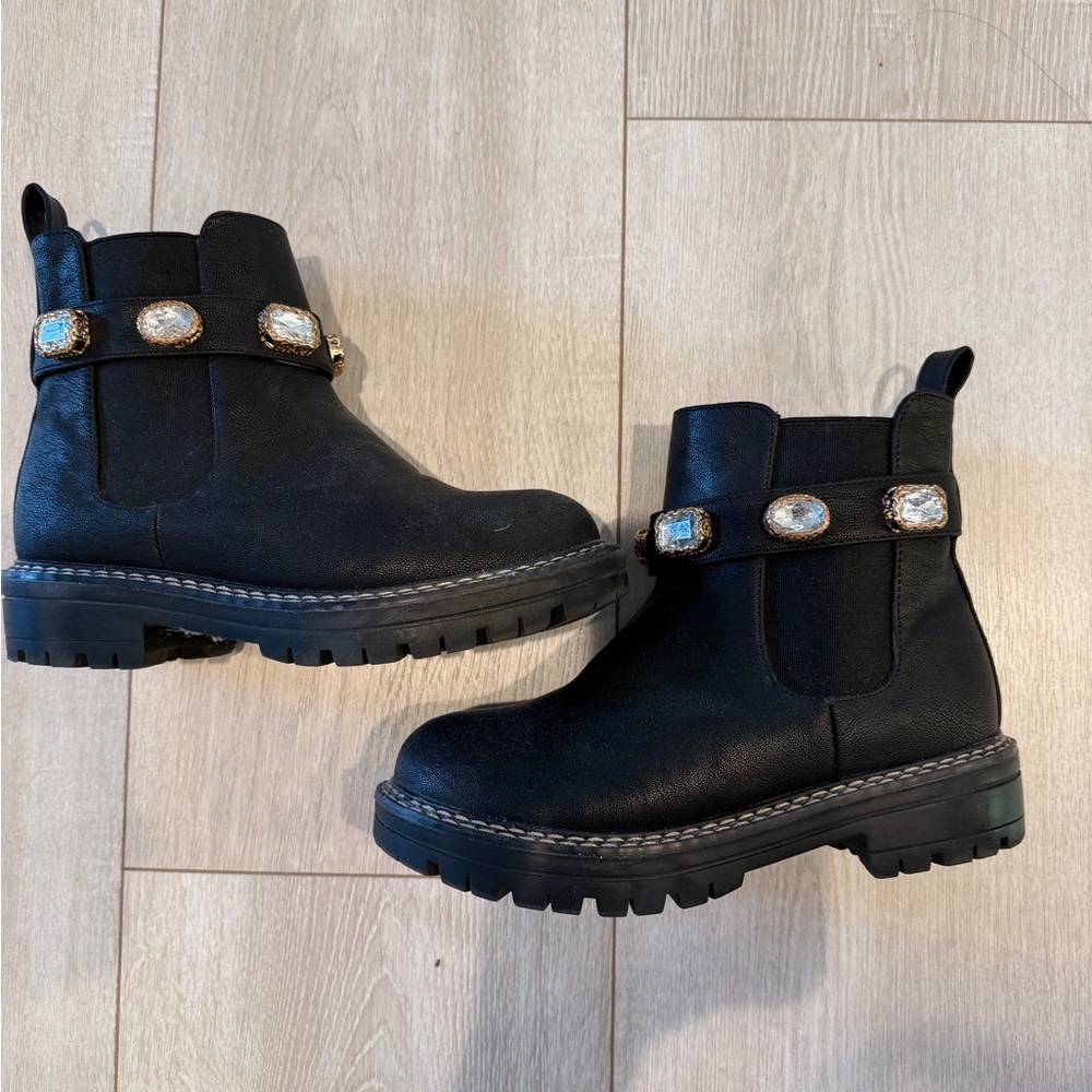 Girls Black Ankle Boots (just like GUCCI) with Gem Accents size 1